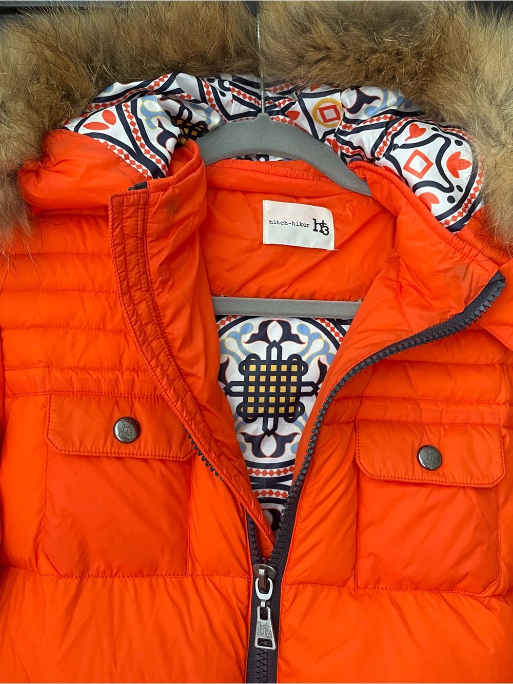 MonnaLisa Hitch hiker Orange Jacket with real fur collar Size 10-12 - Picture 3 of 8